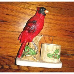 Red Cardinal Toothpick/candle holder Taiwan Bisque Porcelain Christmas Jasco 5"
